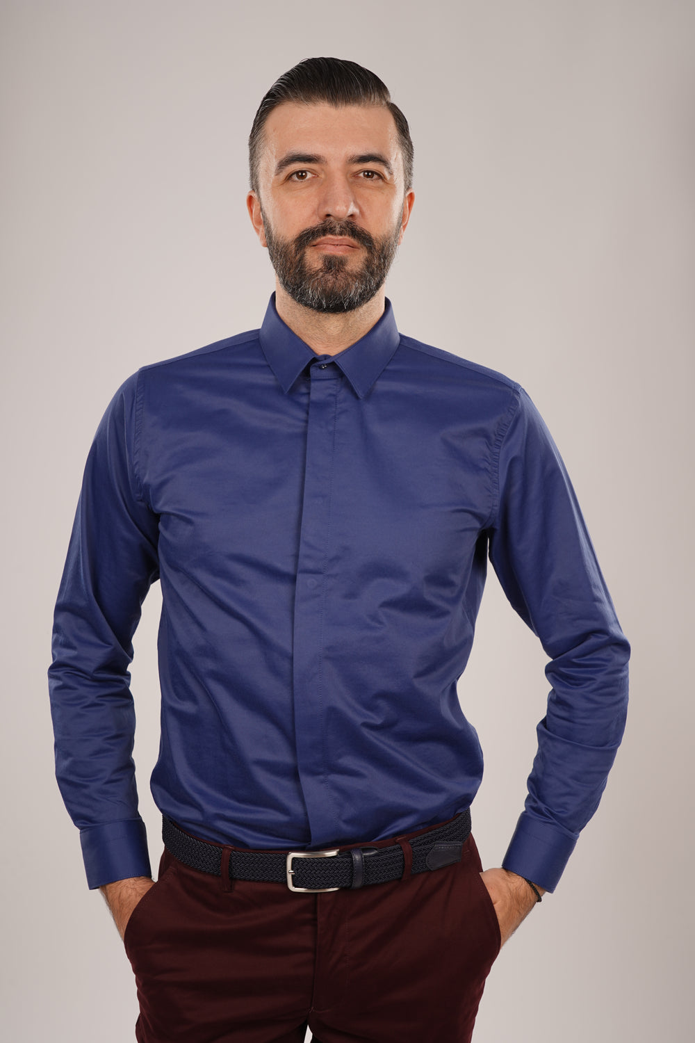 Cămașă Bărbați Albastru Uni – 97% Bumbac