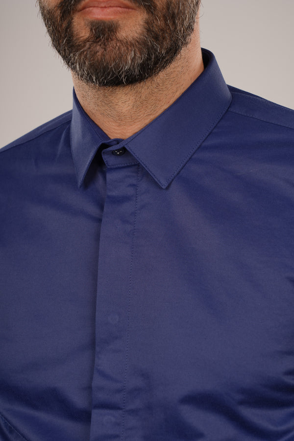 Cămașă Bărbați Albastru Uni – 97% Bumbac