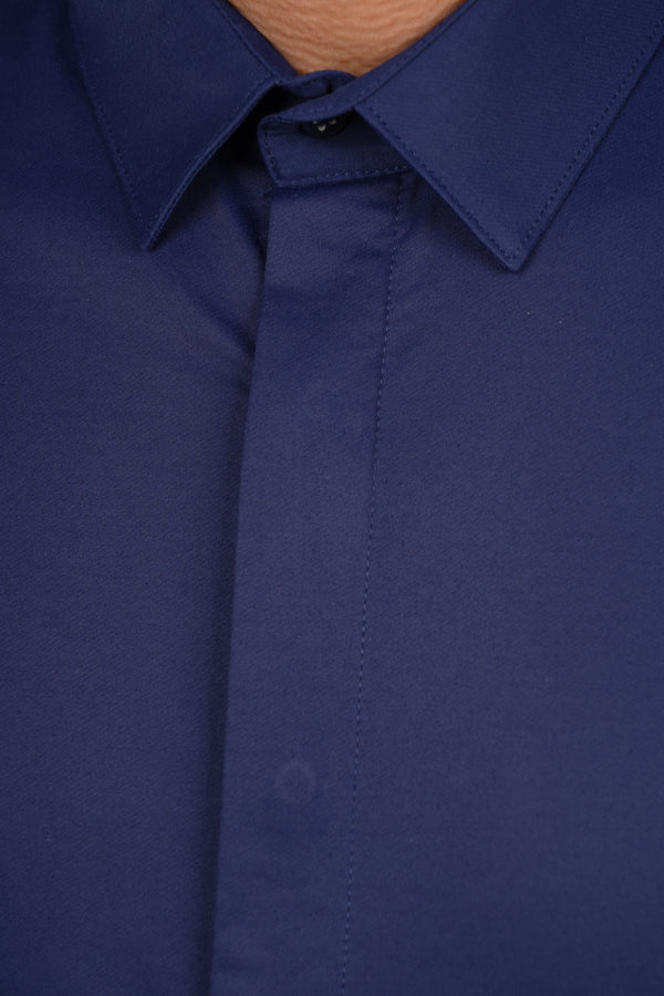 Cămașă Bărbați Albastru Uni – 97% Bumbac