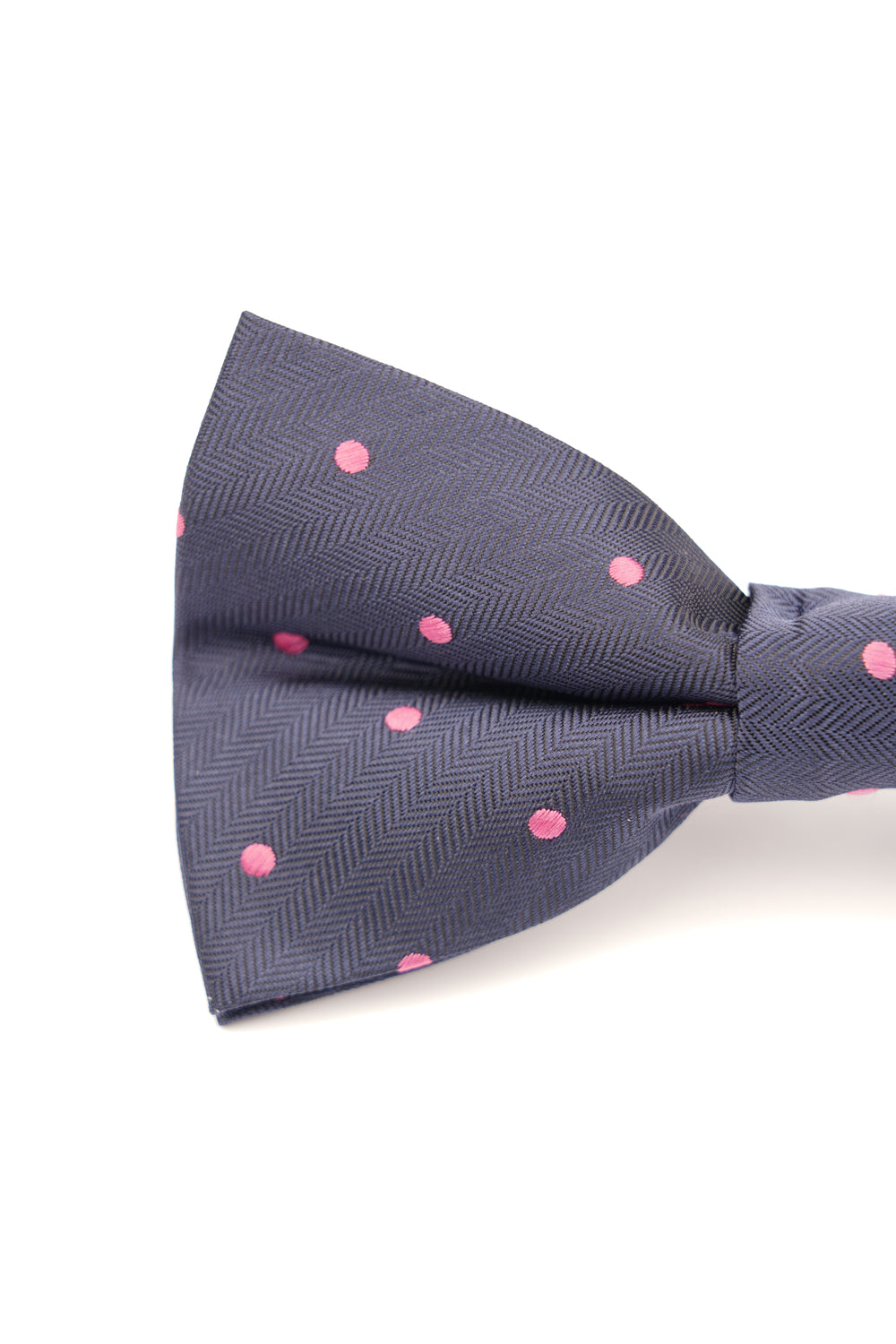 Papion pre-legat bleumarin cu buline roz din mătase