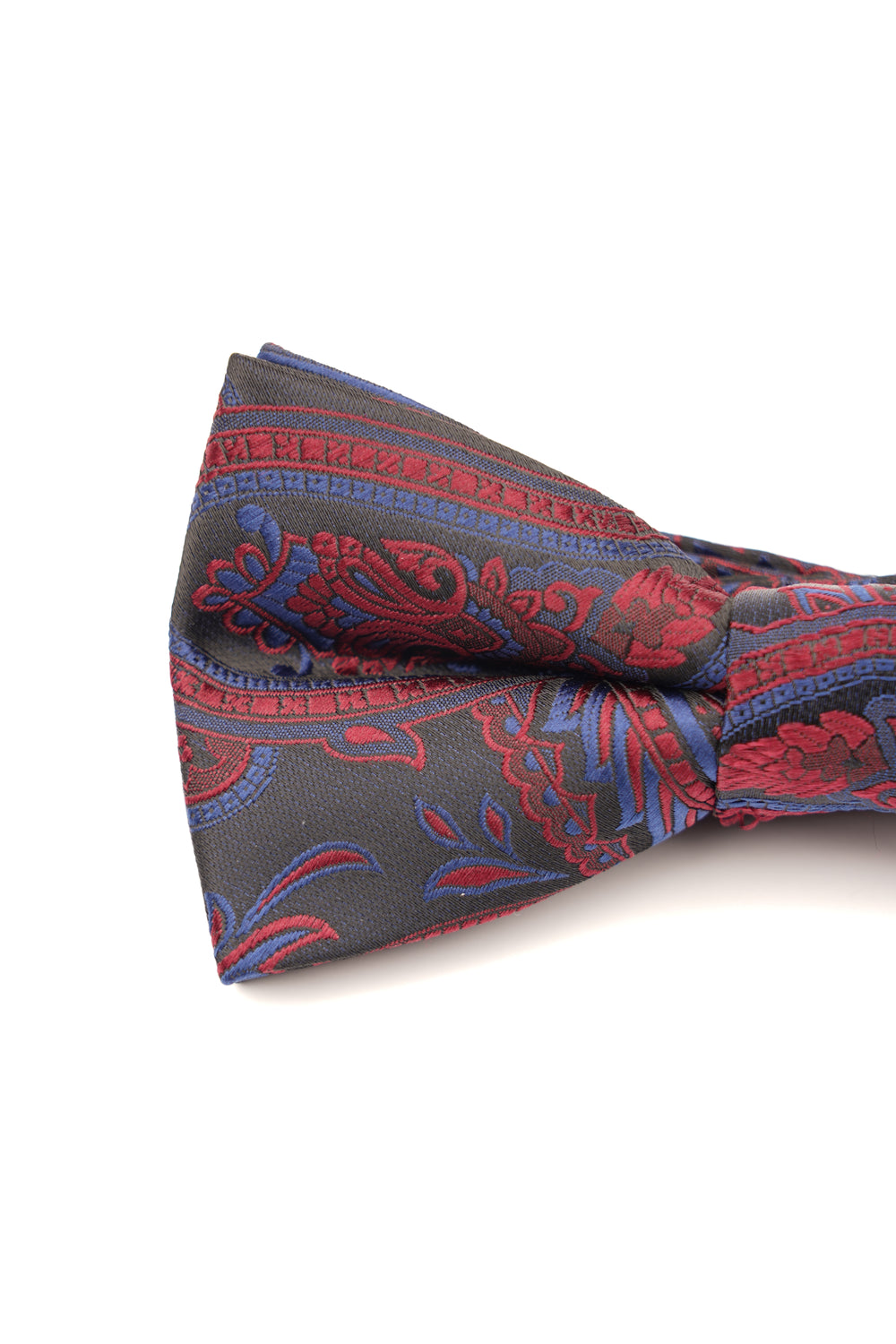 Papion negru cu model paisley roșu și albastru – 100% mătase