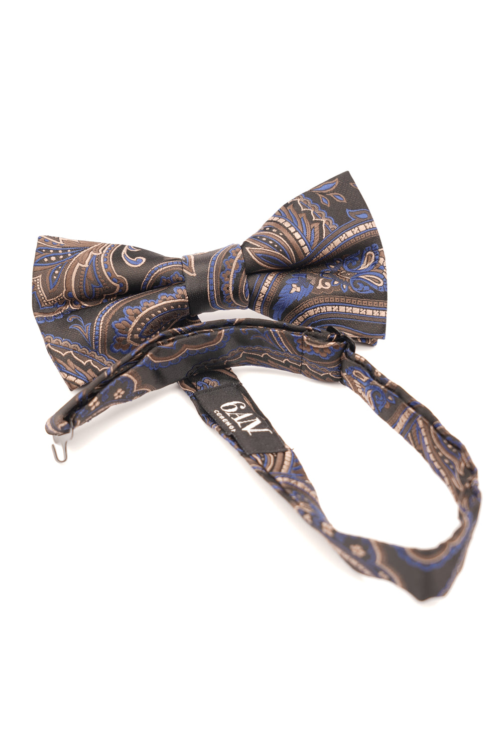 Papion negru cu model paisley maro și albastru – 100% mătase