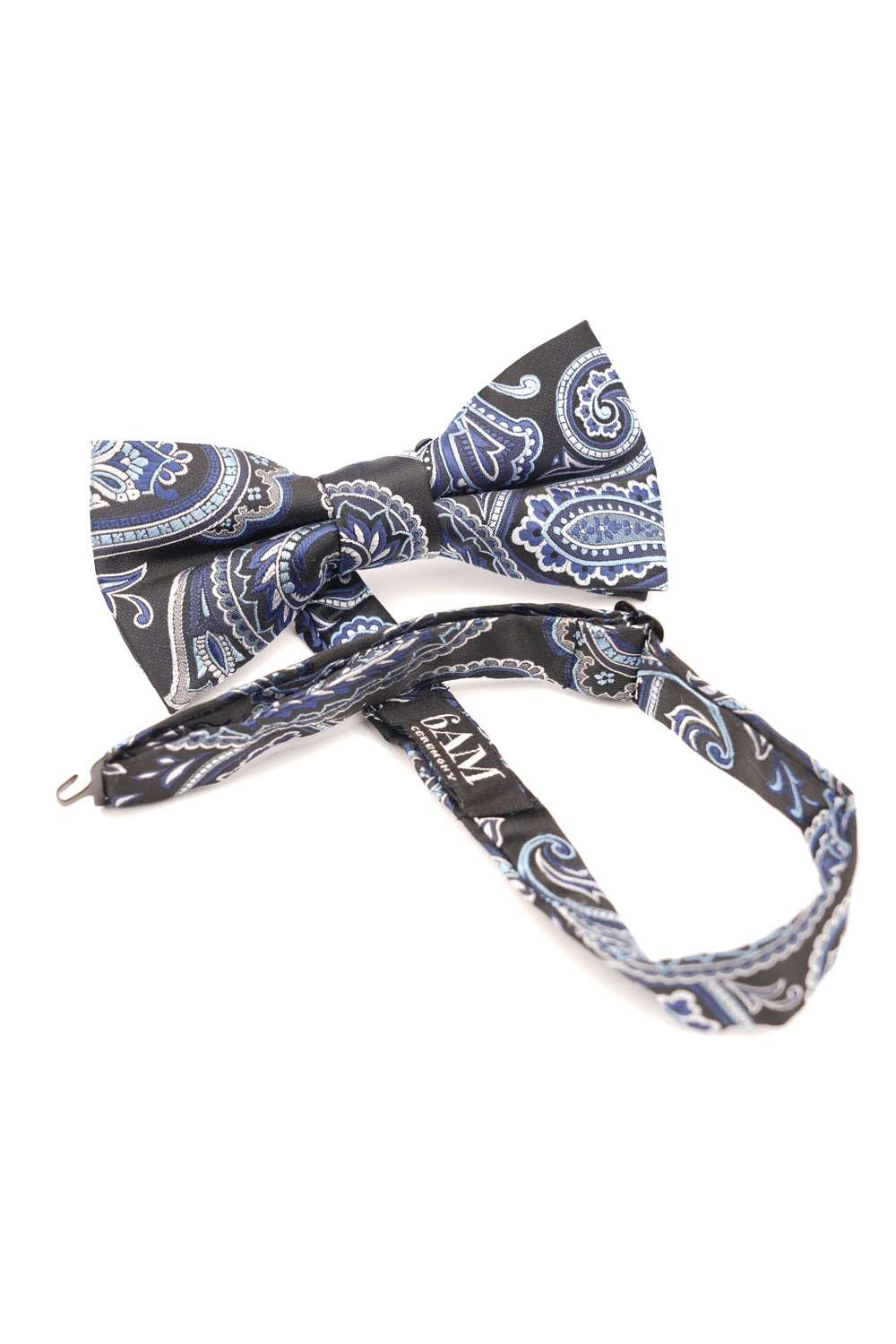 Papion negru cu model paisley albastru – 100% mătase