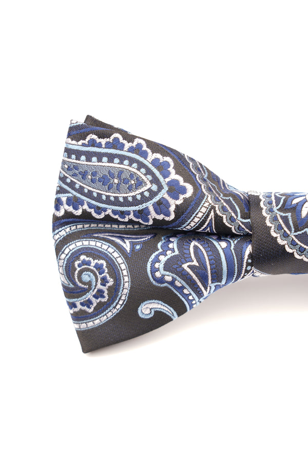 Papion negru cu model paisley albastru – 100% mătase