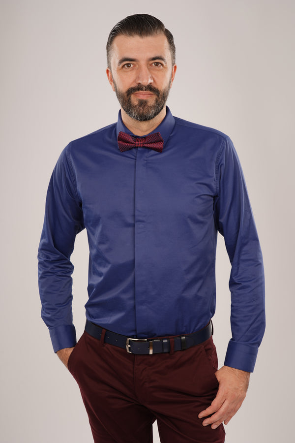 Cămașă Bărbați Albastru Uni – 97% Bumbac