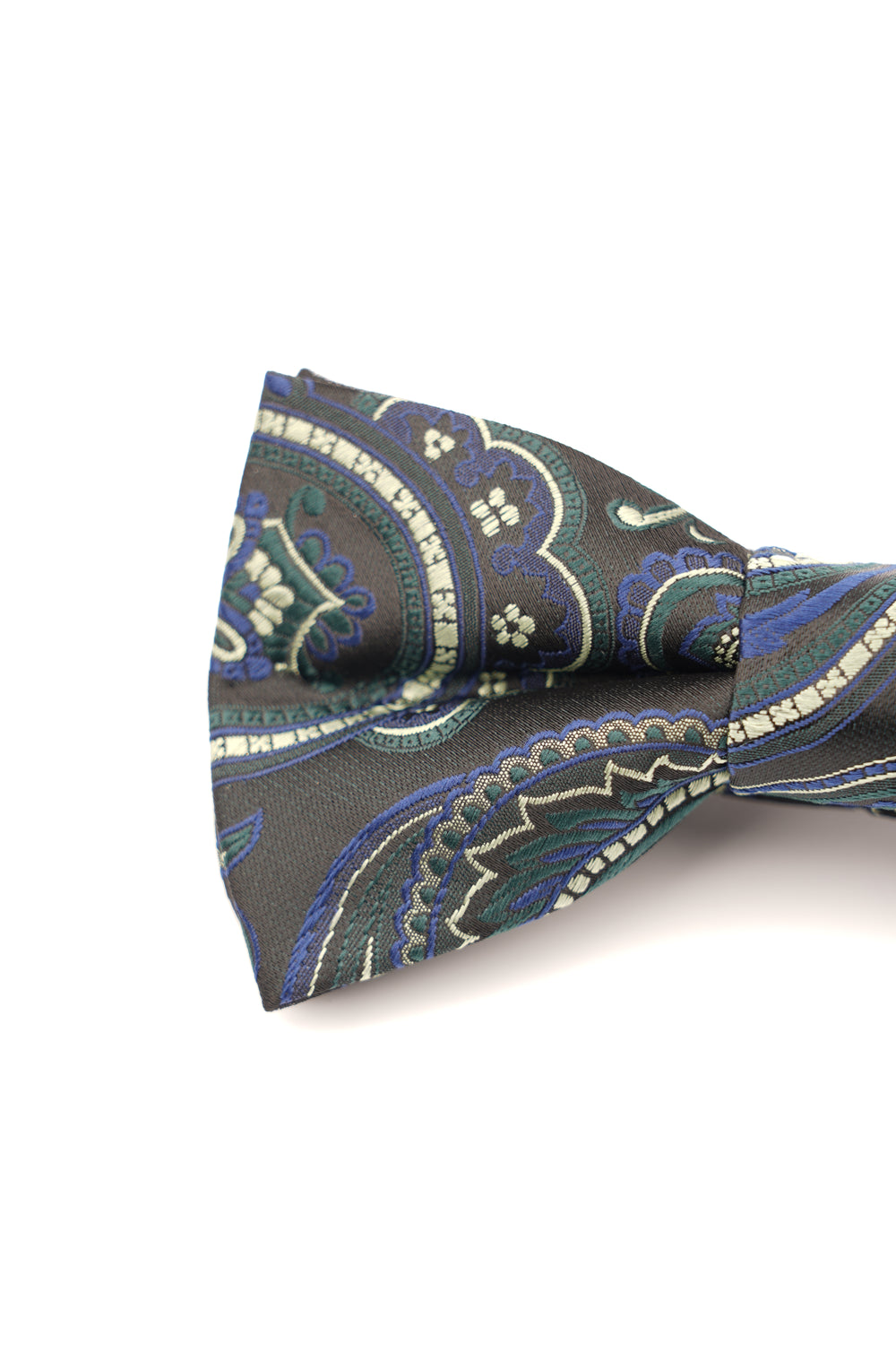 Papion negru cu model paisley verde și albastru – 100% mătase