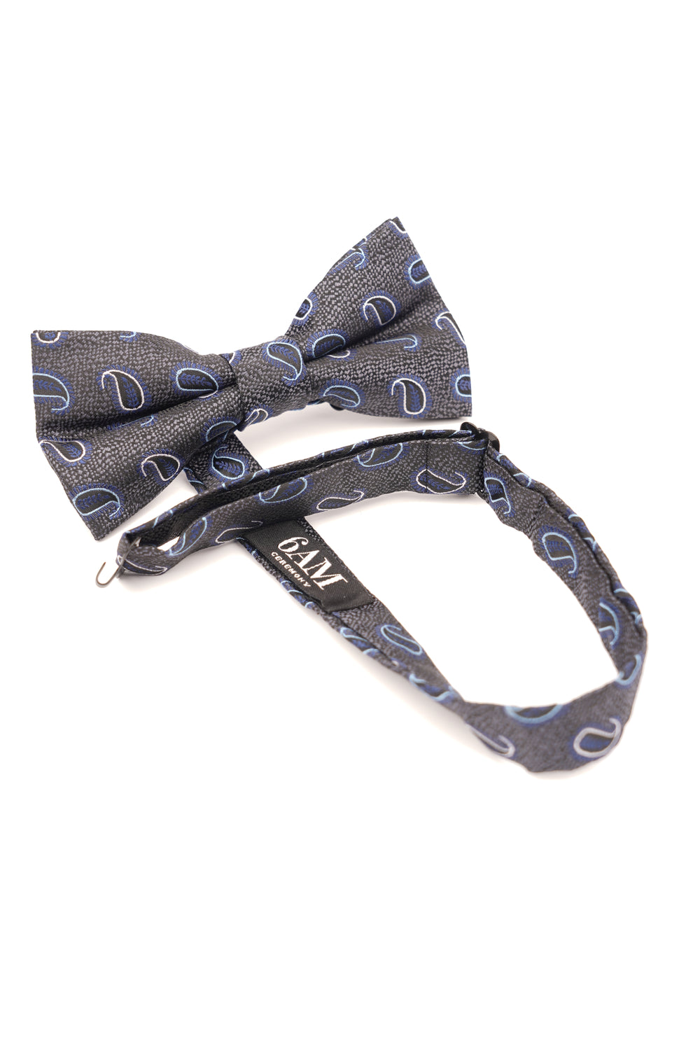 Papion negru cu detalii albastre paisley – 100% mătase