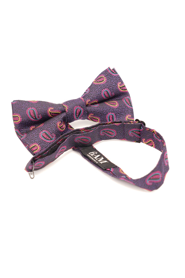 Papion mov cu imprimeu paisley multicolor – 100% mătase