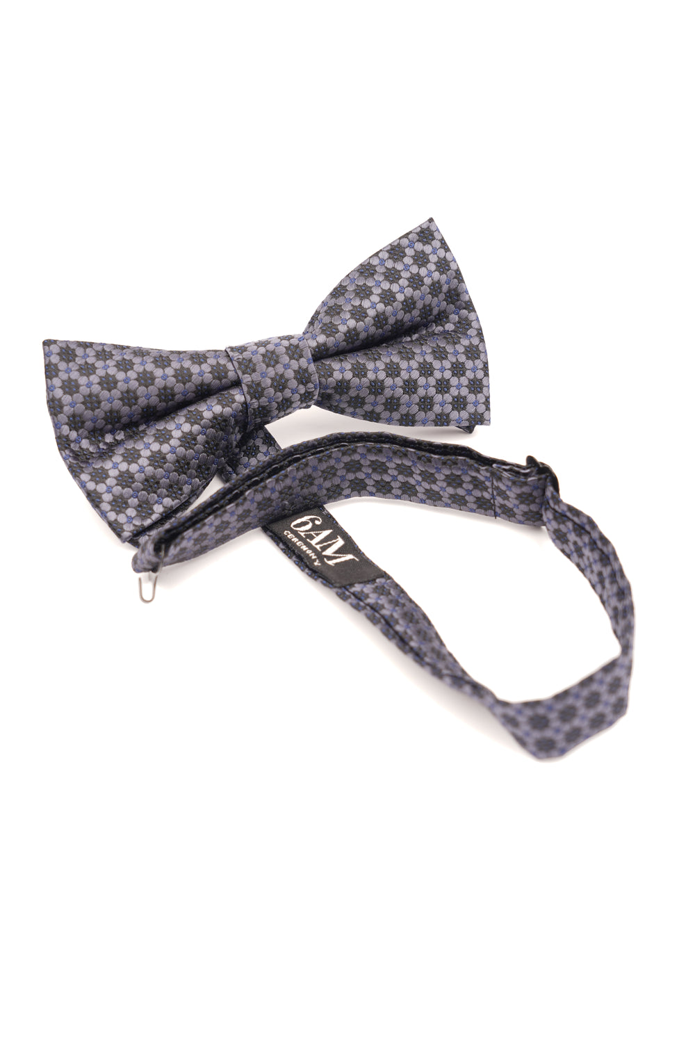 Papion clasic gri cu imprimeu geometric albastru