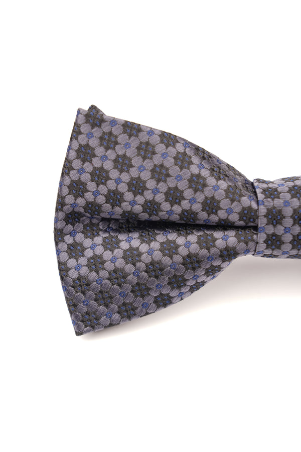 Papion clasic gri cu imprimeu geometric albastru