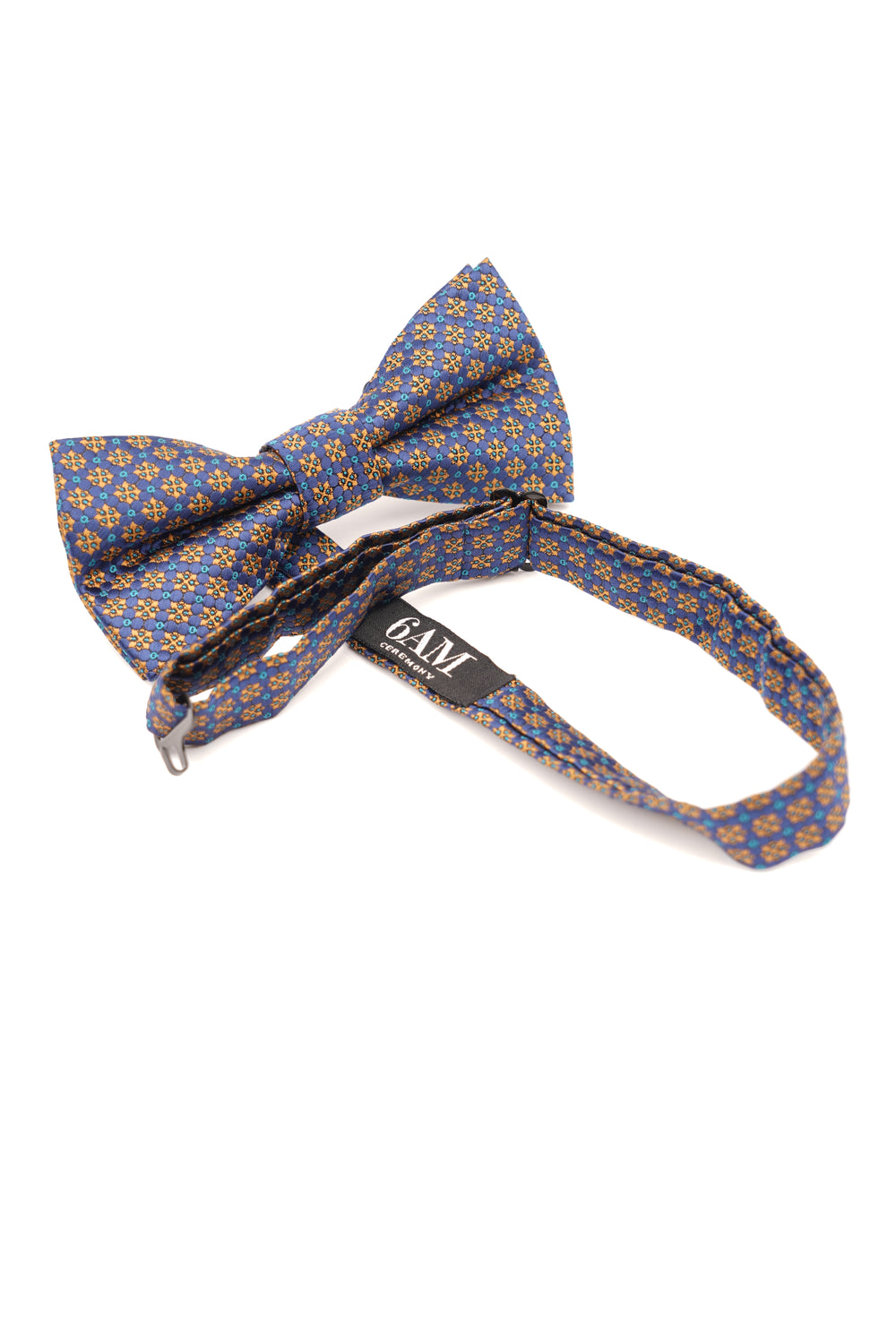 Papion clasic albastru cu imprimeu floral auriu
