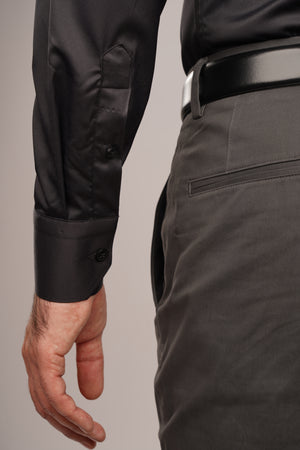 Cămașă Bărbați Neagră Uni – 100% Bumbac Elastic Superfin