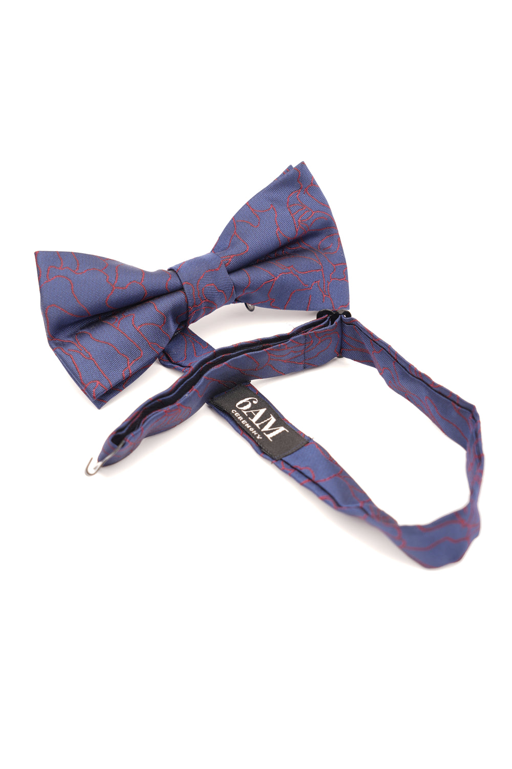 Papion elegant albastru cu imprimeu artistic roșu