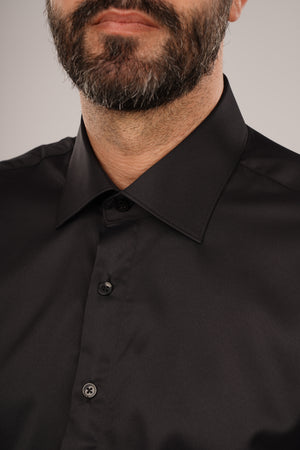 Cămașă Bărbați Neagră Uni – 100% Bumbac Elastic Superfin