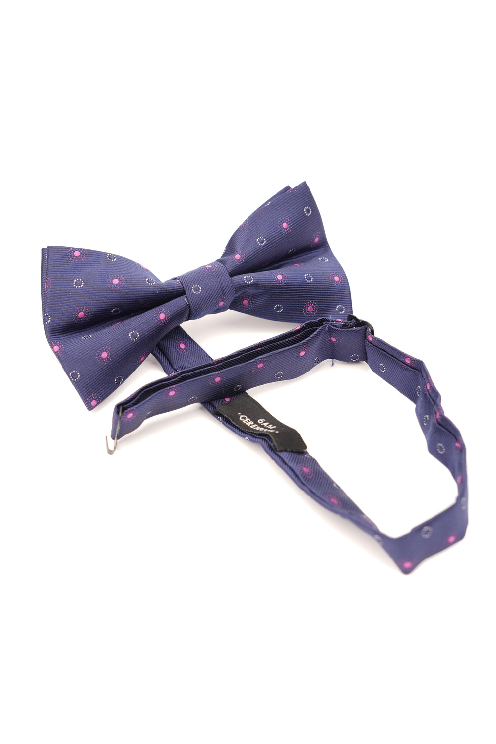 Papion albastru cu imprimeu puncte roz și albe