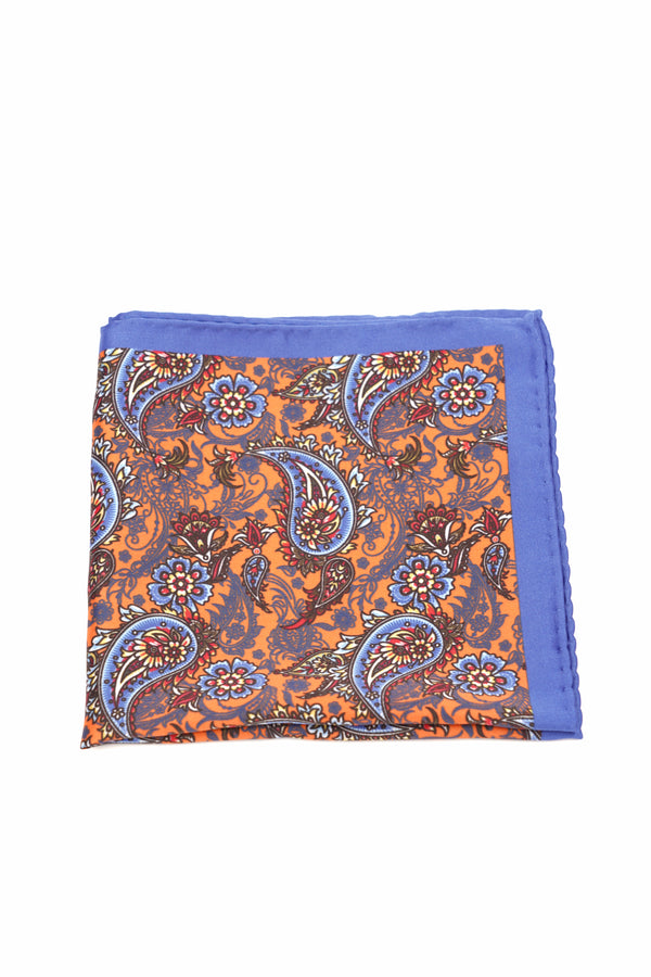 Batistă de buzunar portocalie cu model paisley albastru