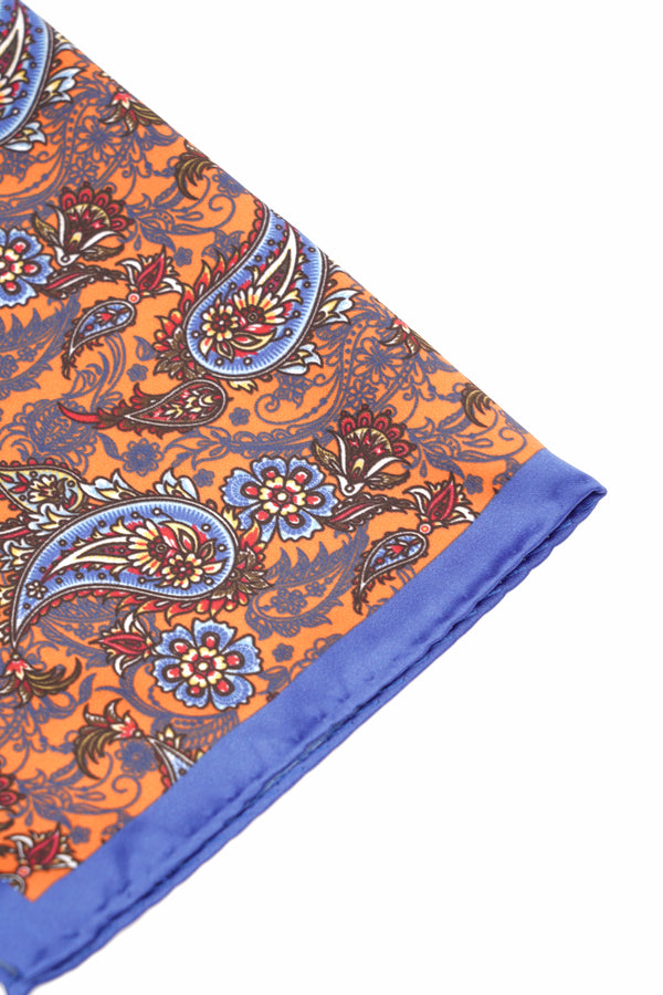 Batistă de buzunar portocalie cu model paisley albastru