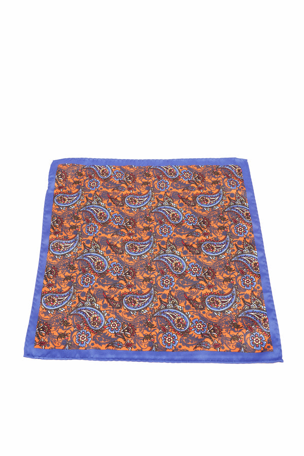 Batistă de buzunar portocalie cu model paisley albastru