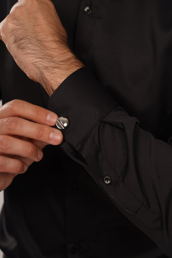 Cămașă Bărbați Neagră Uni – 100% Bumbac Elastic Superfin