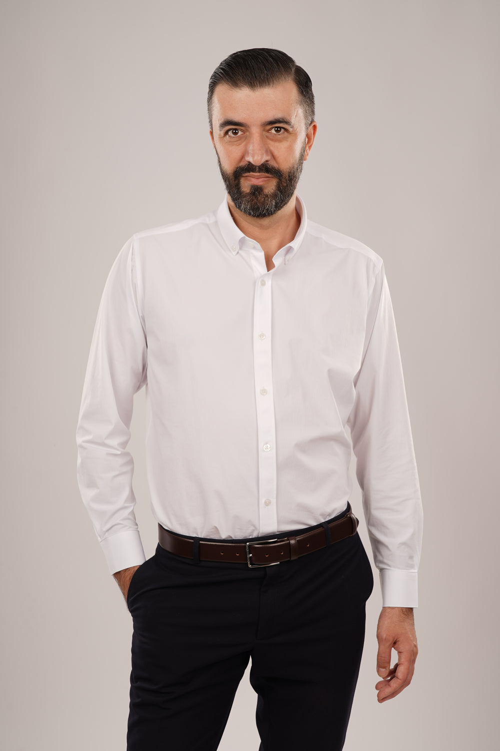 Cămașă Bărbați Albă – Bumbac Elastic
