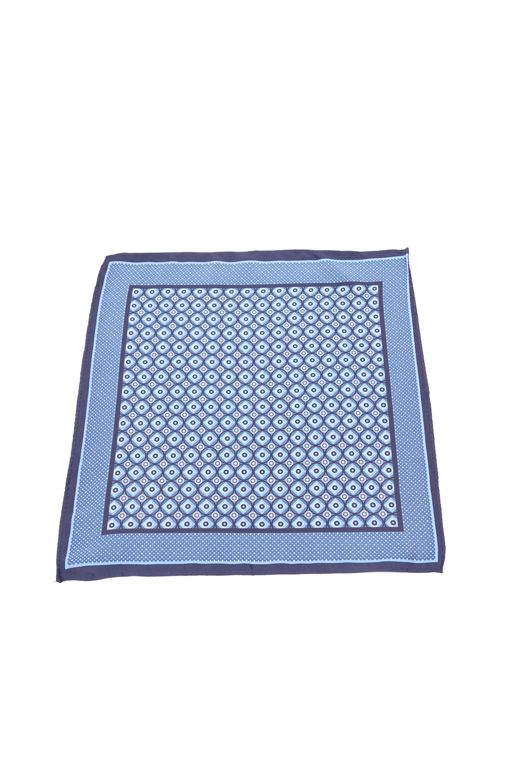 Batistă de buzunar albastră cu imprimeu geometric și margine contrastantă