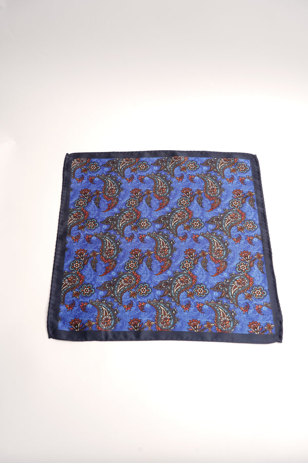 Batistă de buzunar albastră cu imprimeu paisley multicolor