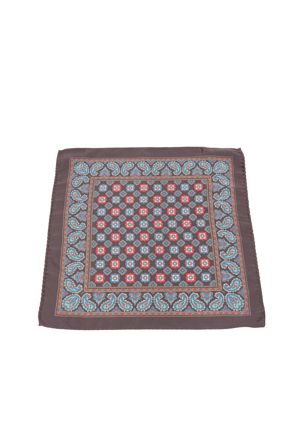 Batistă de buzunar maro cu imprimeu floral și bordură paisley turcoaz