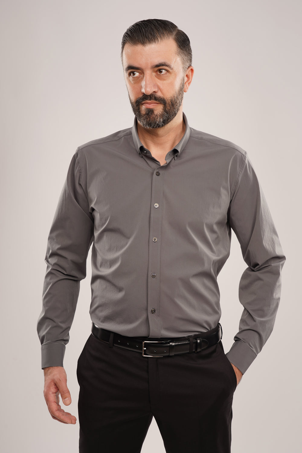 Cămașă Bărbați Gri – Bumbac Elastic