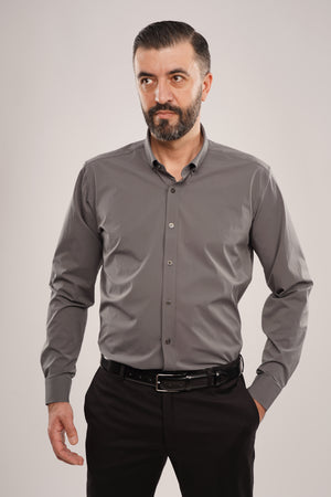 Cămașă Bărbați Gri – Bumbac Elastic