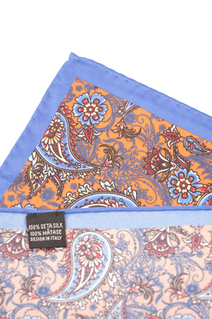Batistă de buzunar portocalie cu model paisley albastru