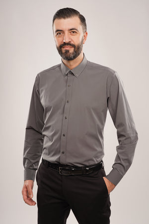 Cămașă Bărbați Gri – Bumbac Elastic