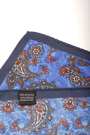Batistă de buzunar albastră cu imprimeu paisley multicolor