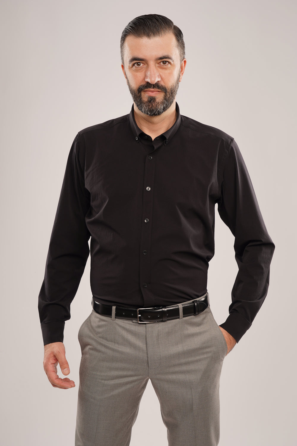 Cămașă Bărbați Neagră – Bumbac Elastic