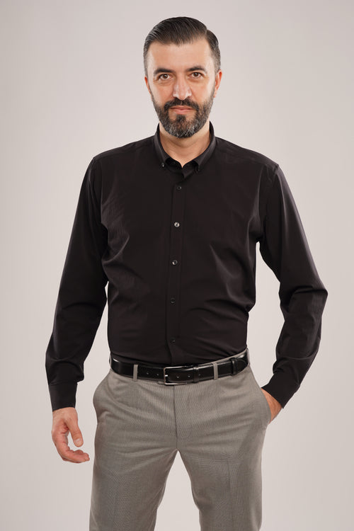 Cămașă Bărbați Neagră – Bumbac Elastic