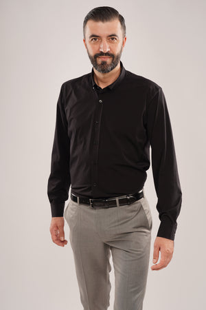 Cămașă Bărbați Neagră – Bumbac Elastic