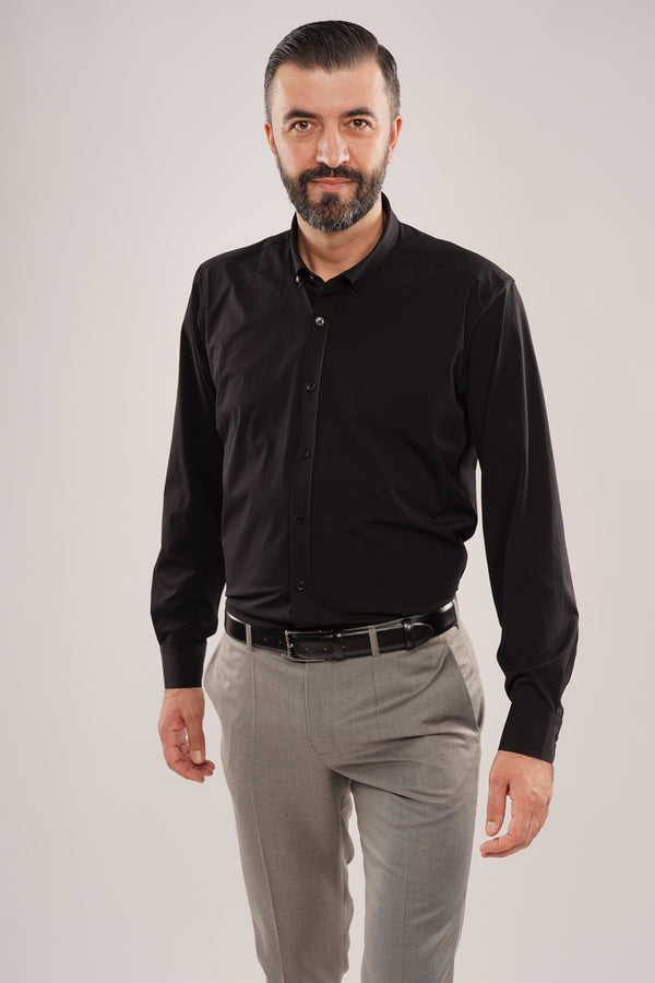 Cămașă Bărbați Neagră – Bumbac Elastic