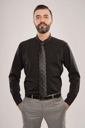 Cămașă Bărbați Neagră – Bumbac Elastic