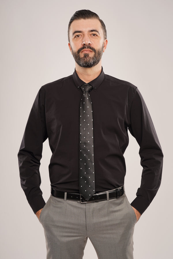 Cămașă Bărbați Neagră – Bumbac Elastic