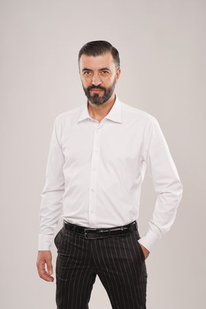 Cămașă Bărbați Albă Elegantă – Bumbac Elastic