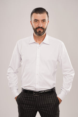 Cămașă Bărbați Albă Elegantă – Bumbac Elastic