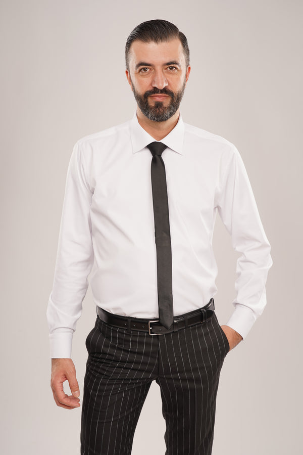 Cămașă Bărbați Albă Elegantă – Bumbac Elastic