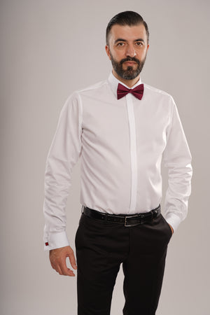 Cămașă Bărbați Albă Non-Iron – Bumbac Superfin cu Mânșetă pentru Butoni