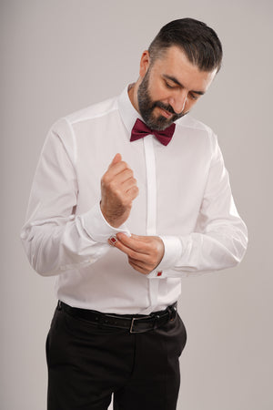 Cămașă Bărbați Albă Non-Iron – Bumbac Superfin cu Mânșetă pentru Butoni