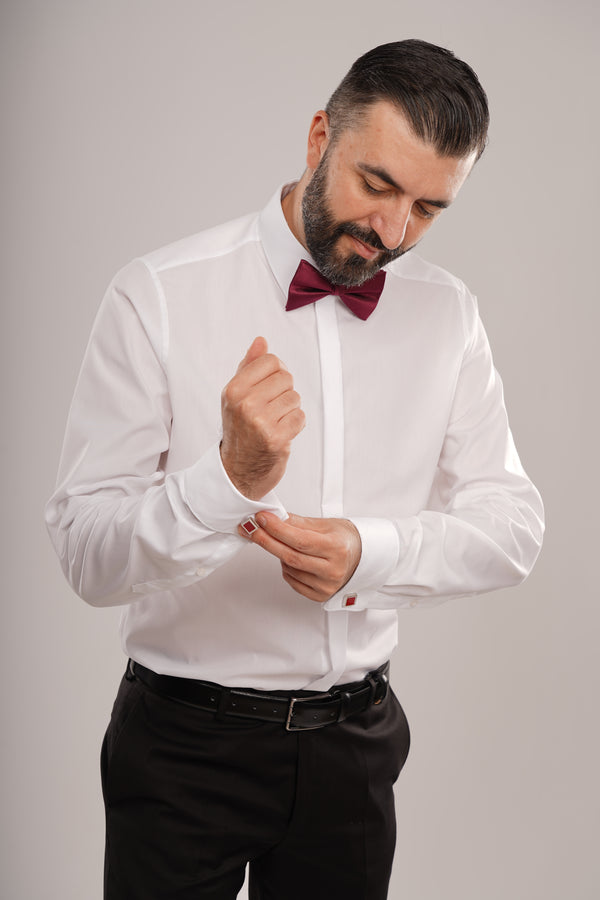 Cămașă Bărbați Albă Non-Iron – Bumbac Superfin cu Mânșetă pentru Butoni