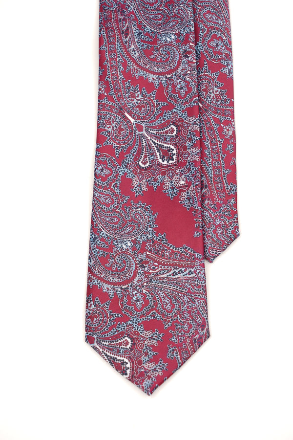 Cravată clasică roșu burgund din mătase cu model paisley