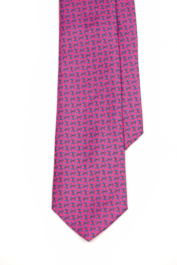 Cravată fucsia clasică cu model geometric albastru