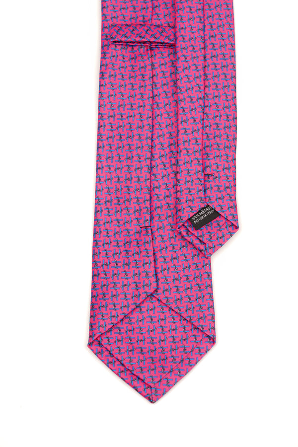 Cravată fucsia clasică cu model geometric albastru