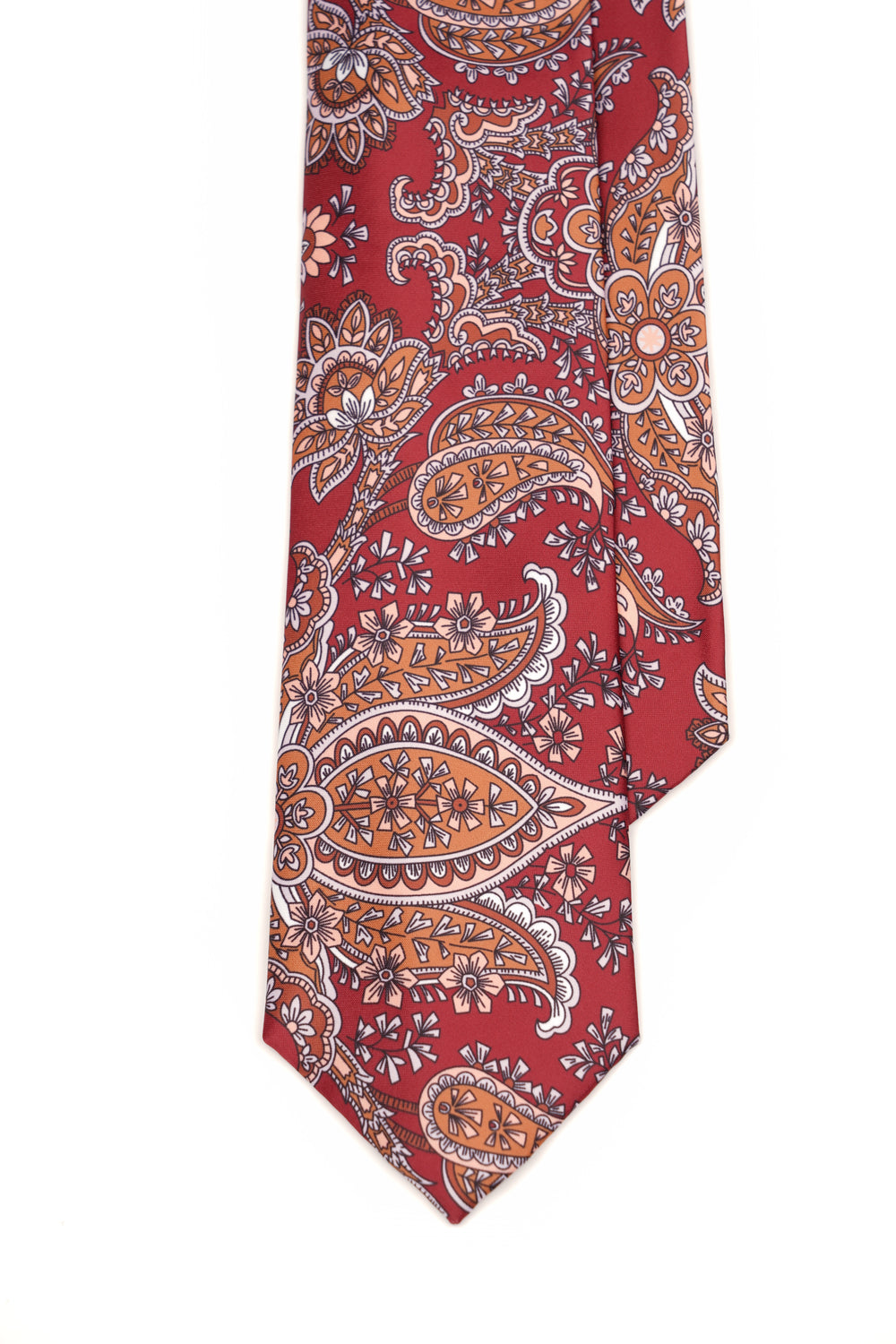 Cravată clasică burgundy cu imprimeu paisley portocaliu