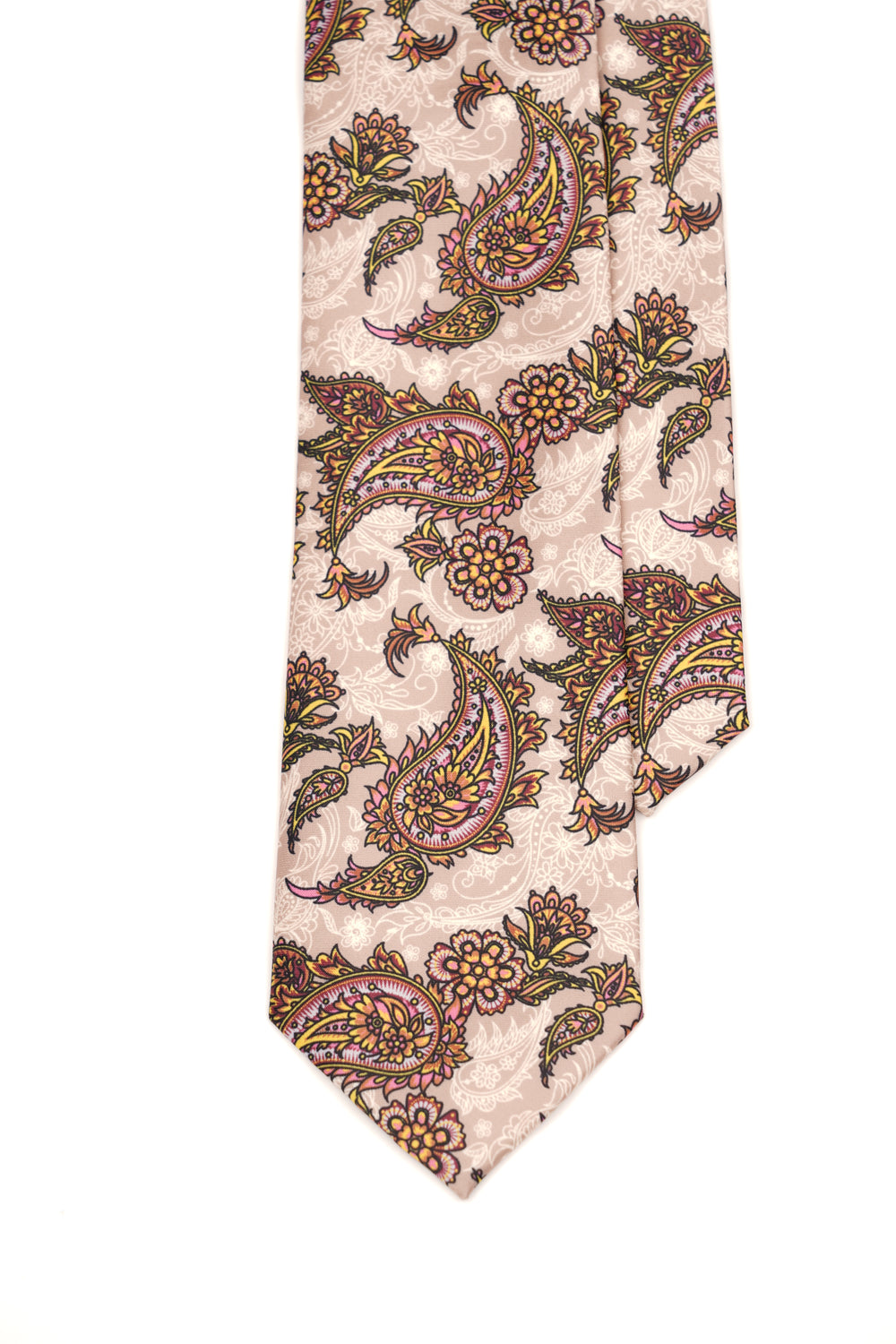 Cravată clasică crem cu imprimeu paisley floral multicolor