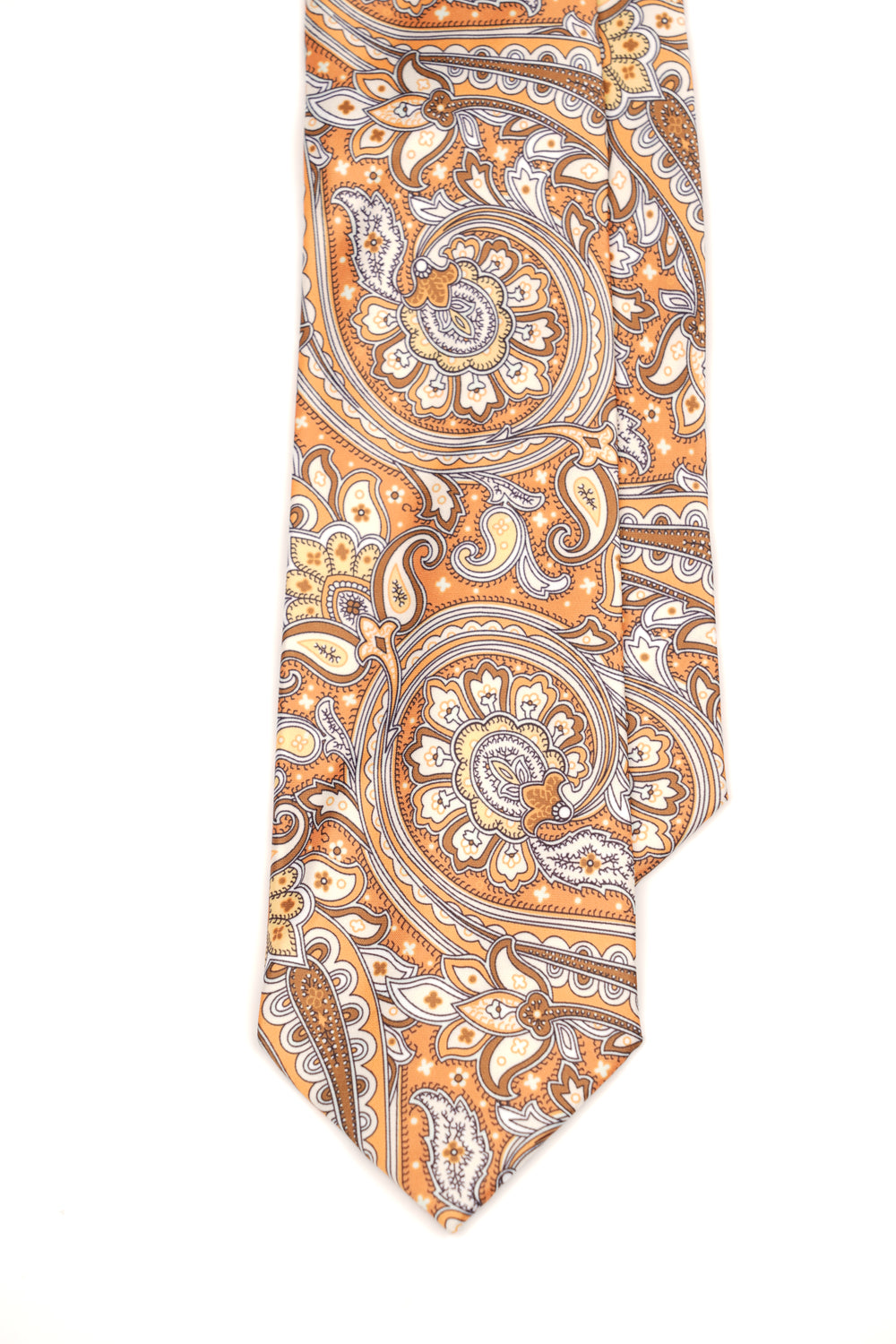 Cravată clasică maro cu imprimeu paisley auriu
